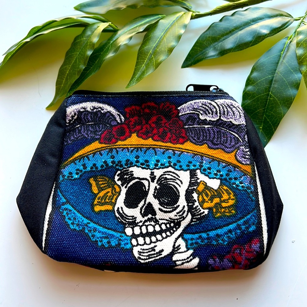 Skeleton Sugar Skull with Hat Change Purse Stash Bag